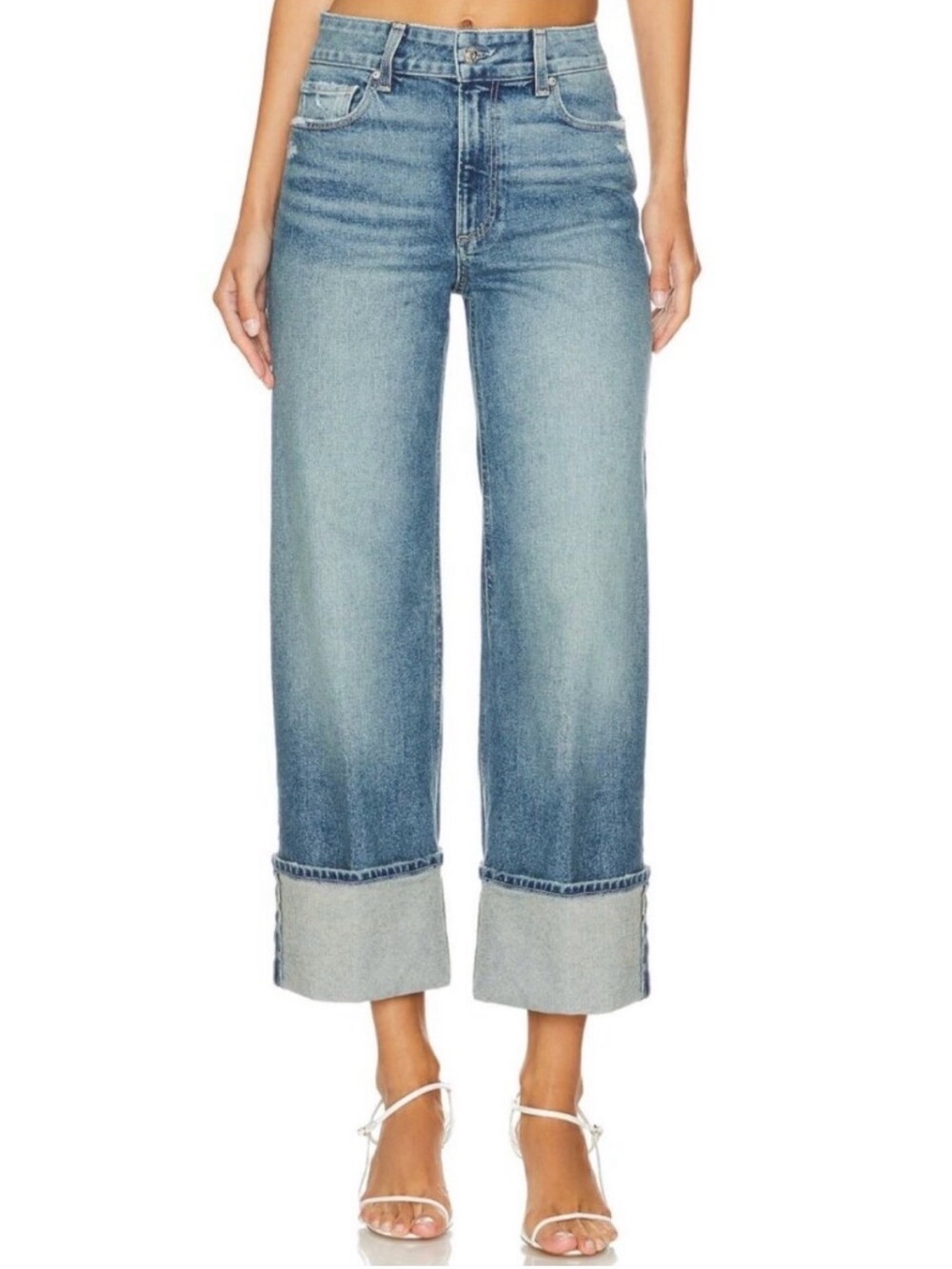 Paige Sasha Ankle Wide Cuff Jeans Storybook Distressed Size 28